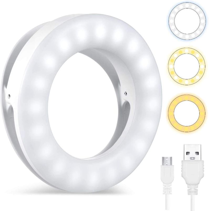 Photo 1 of Whellen Selfie Ring Light for Phone Laptop Tablets Camera Photography Video, Rechargeable LED Clip On Light (White) 2-PACK
