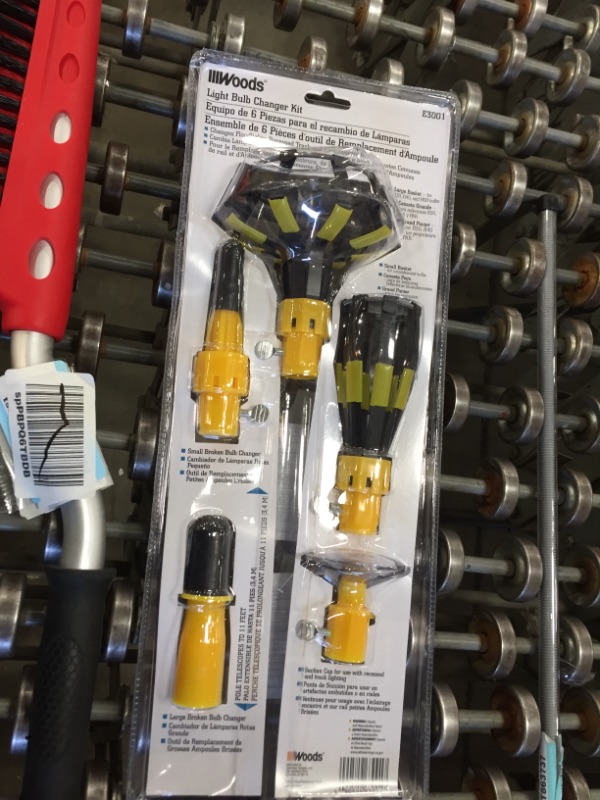 Photo 3 of 2 items 
Designers Edge E3001 Light Changing Kit Foot Metal Telescopic Pole, Baskets, Suction Cup and Broken Bulb Changers, Versatile Use, 5 Accessories Included, 11 Feet Tall, 1 Count (Pack of 1), Yellow ($20)
Mallory 14135 37" Ultra MAXX-Force Snowbrush