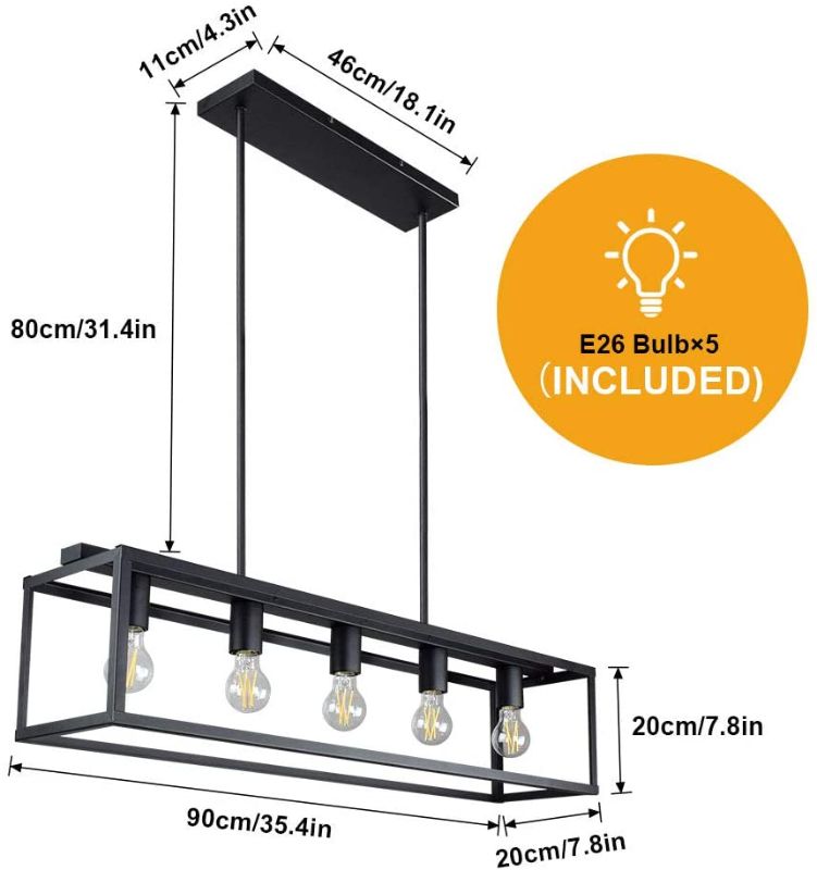 Photo 1 of *SEE last picture for damage*
Depuley 5-Light Farmhouse Linear Light Fixture Chandelier, Vintage Island Light Fixtures, Rectangular Metal Cage Table Pendant Lighting for Dining Room, Kitchen, Breakfast Bar, 5×E26 Bulbs Included
