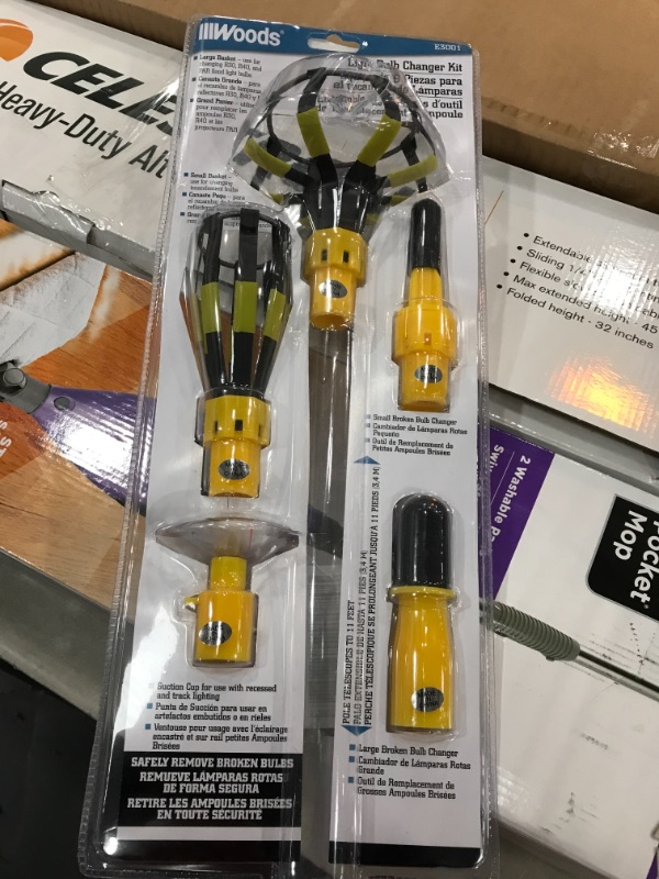 Photo 2 of *MISSING pole*
Designers Edge E3001 11' Yellow Light Changing Kit Foot Metal Telescopic Pole, Baskets, Suction Cup and Broken Bulb Changers, Versatile Use, 5 Accessories Included