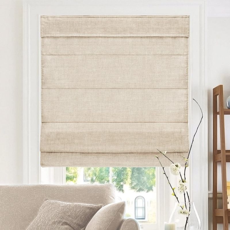 Photo 1 of *USED*
*MISSING manual* 
CHICOLOGY Roman Shades for Windows , Darkening Shades , 34"W X 64"H , Belgian Flax (Privacy & Light Filtering)
