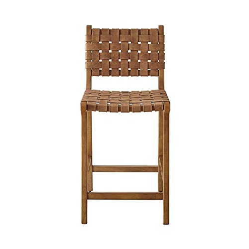 Photo 1 of Ball & Cast HSA-1110-24B Home Kitchen Faux Leather Woven Counter-Height Barstool Set of 1, 24 Inches, Brown
