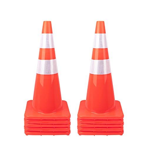 Photo 1 of [ 10 Pack ] 28" Traffic Cones PVC Safety Road Parking Cones Weighted Hazard Cones Construction Cones for Traffic Fluorescent Orange w/4" w/6" Reflective Strips Collar (10)
