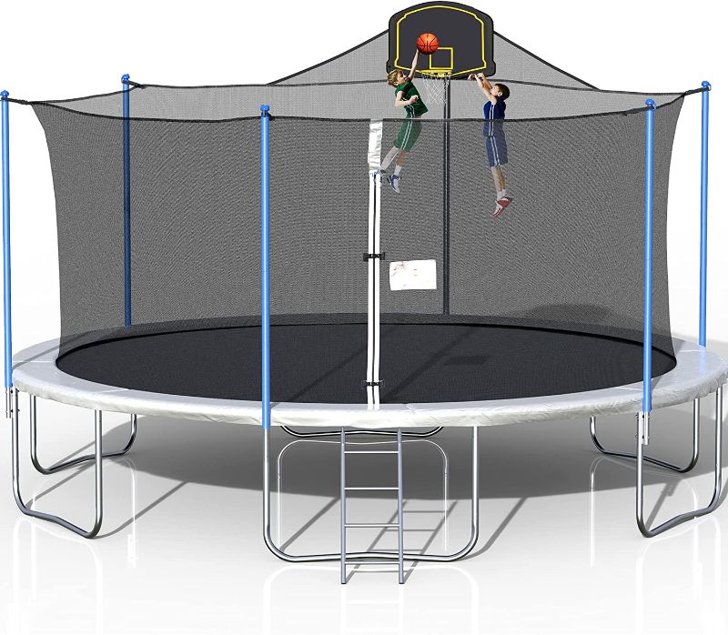 Photo 1 of 1000LBS Tranpoline for Adults and Kids, 16FT Large Tranpoline with Safety Enclosure Net, Basketball Hoop and Ladder, Spring Pad Mat, Capacity for 6-8 Kids
***BOX 2 OF 3 