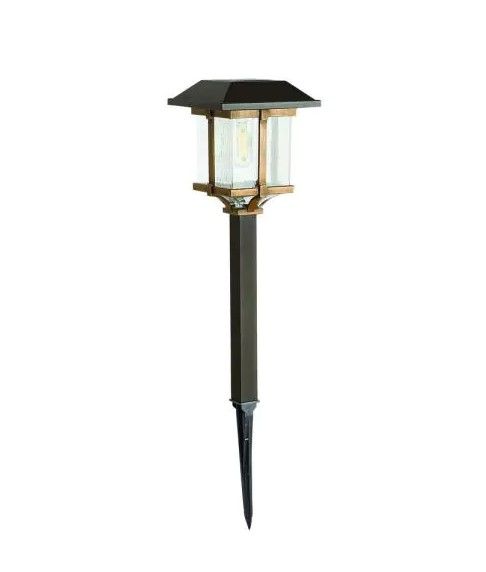 Photo 1 of 10 Lumens Solar 2-Tone Bronze and Warm Wood LED Landscape Pathway Light Set (4-Pack)
