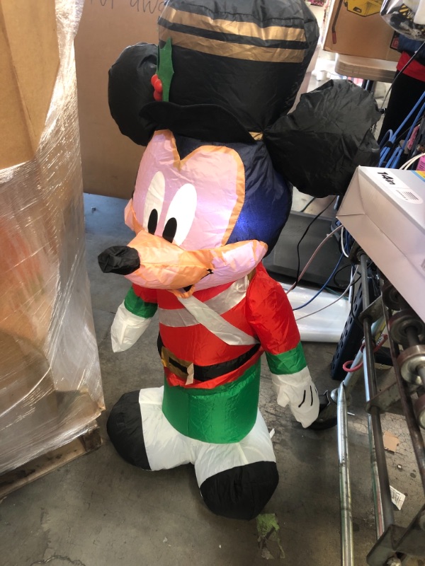 Photo 2 of 3.5 ft. Pre-Lit LED Disney Airblown Mickey as Toy Soldier Christmas Inflatable
