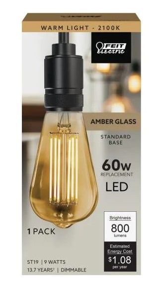 Photo 1 of 60-Watt Equivalent ST19 Dimmable Straight Filament Amber Glass Vintage Edison LED Light Bulb, Warm White (PACK OF 4)