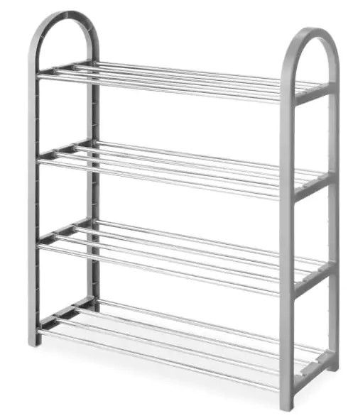 Photo 1 of 25.25 in. H x 19.50 in. W 12- Pair 4-Shelf Grey Polypropylene Shoe Rack
