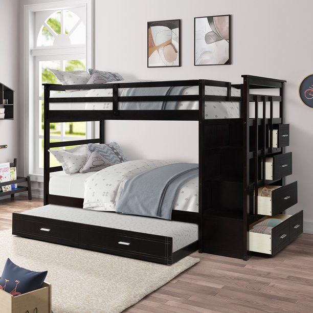 Photo 1 of ****NOT A COMPLETE SET****Solid Wood Bunk Bed For Kids, Hardwood Twin Over Twin Bunk Bed With Trundle And Staircase, Natural Gray Finish
