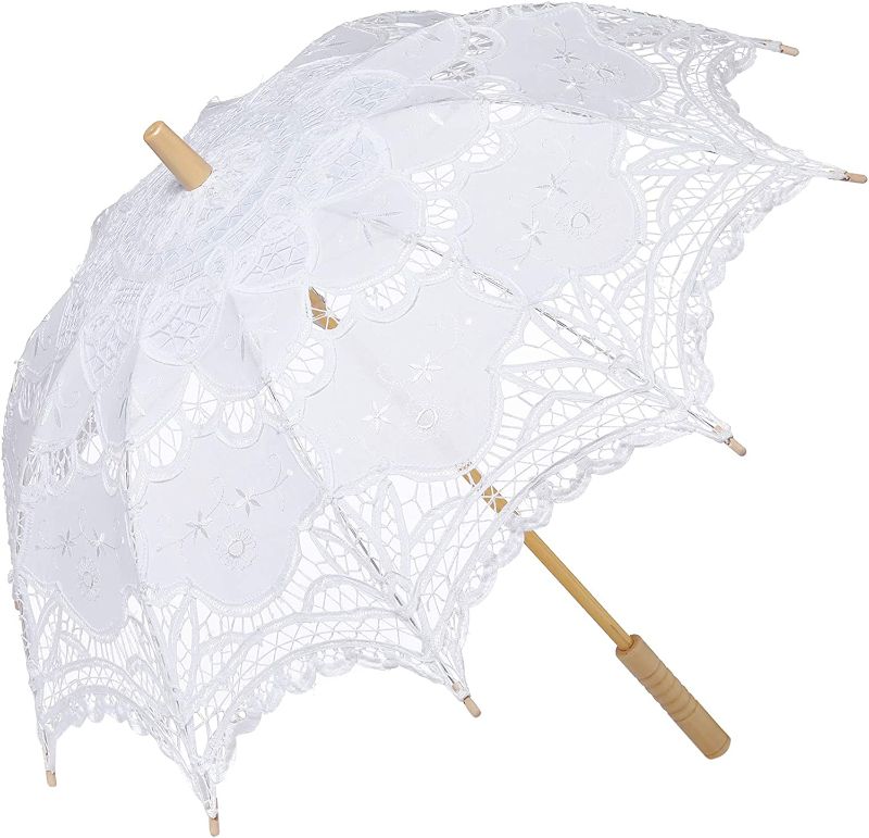 Photo 1 of BABEYOND Lace Umbrella Parasol Vintage Wedding Bridal Umbrella for Decoration Photo Lady Costume 1920s Party (White)
