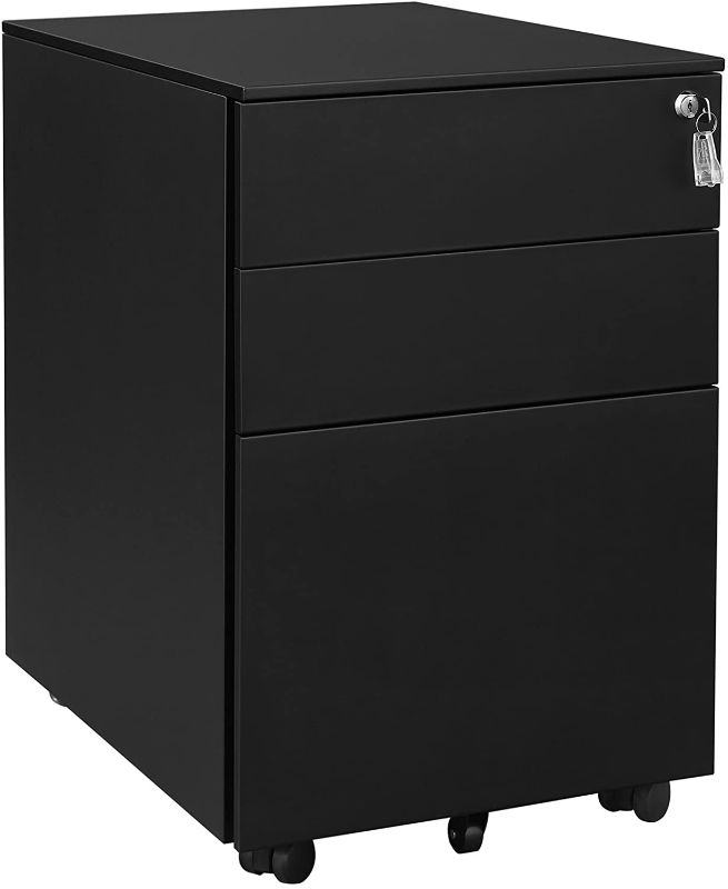 Photo 1 of *DAMAGED** SONGMICS Steel File Cabinet 3 Drawer with Lock Mobile Pedestal Under Desk Fully Assembled Except Casters Black UOFC60BK, 20.5 x 15.4 x 23.6 Inches
