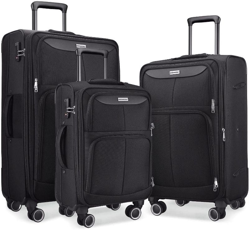 Photo 1 of SHOWKOO Luggage Sets 3 Piece Softside Expandable Lightweight Durable Suitcase Sets Double Spinner Wheels TSA Lock Black (20in/24in/28in)
