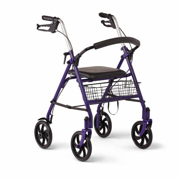 Photo 1 of * READ BELOW* Medline Standard Steel Folding Rollator with 8" Wheels, With Locking Brakes, Supports up to 300 lbs., Blue Frame