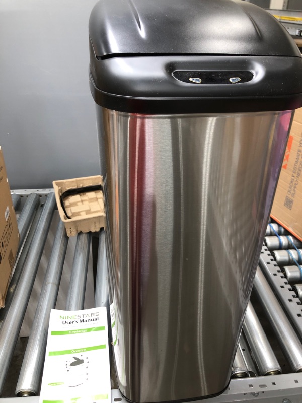 Photo 1 of NINESTARS DZT-50-6 Automatic Touchless Infrared Motion Sensor Trash Can, 13 Gal 50L, Stainless Steel Base (Rectangular, Black Lid)