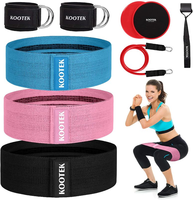 Photo 1 of Kootek Resistance Bands for Women 260lb Fabric Booty Bands, 11 Pcs Resistance Legs and Butt with 3 Levels Workout Bands, 2 Core Sliders, 2 Ankle Straps for Cable Machine, Home & Gym Fitness
