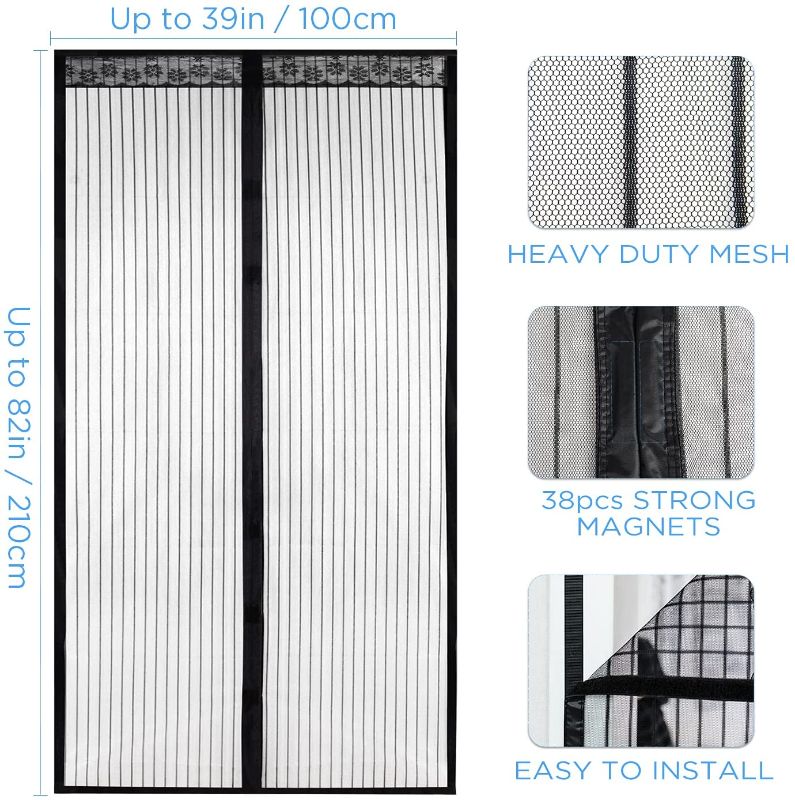 Photo 1 of 39"-82" Black Screen Door Durable Fiberglass Screen Door Magnet Fits Doors
