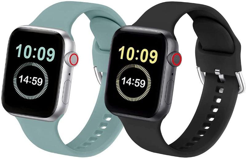 Photo 1 of eCamframe Sport Bands Compatible with Apple Watch Band 41mm 40mm 38mm, 2 Pack Waterproof Silicone Replacement iWatch bands Men Women Compatible with Series 7 6 5 4 3 2 1 & SE(Cactus+Black) (2 sets) color may vary
