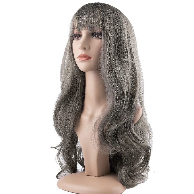 Photo 1 of TUZHU Natural Wavy Wig Short Bob Wigs With Air Bangs Shoulder Length Women's Short Wig Curly Wavy Synthetic Cosplay Wig for Girl Colorfu Costume Wigs( gray 15in)