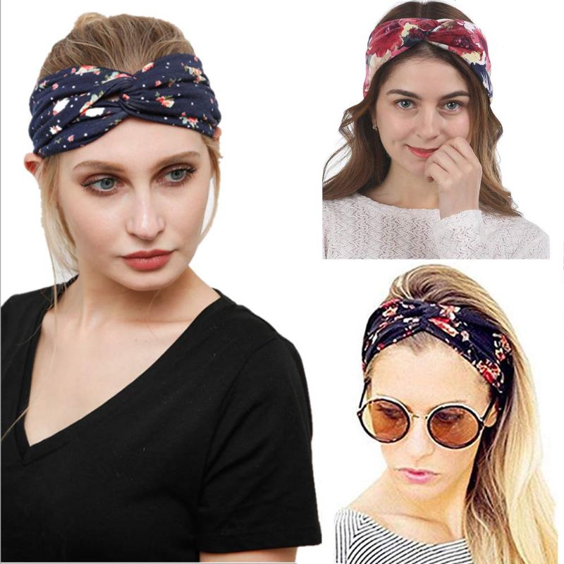 Photo 1 of Headbands for Women Boho Headbands Vintage Flower Printed Criss Cross Elastic Head Wrap Workout Headband Wrap Headwear 10pcs (set2)
