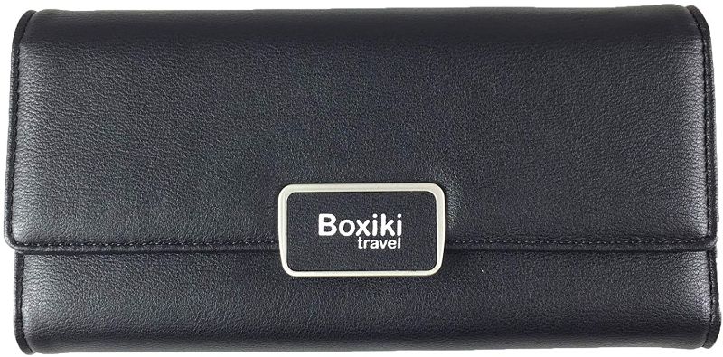 Photo 1 of RFID Blocking Flap Clutch. Trifold Leather Wallet - Stylish Clutch for Women With Extra Card Slots (Black)
