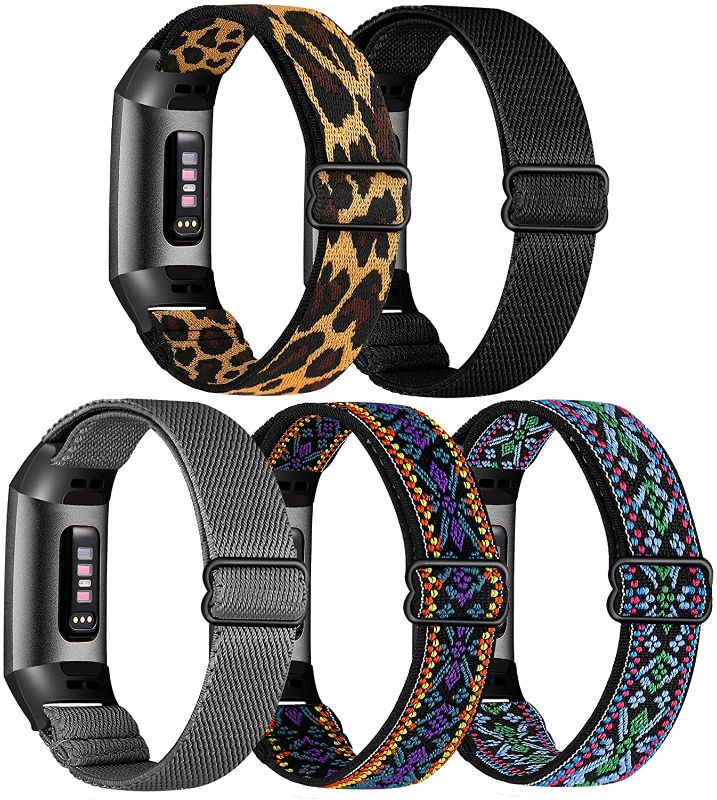 Photo 1 of MEULOT 5-Packs Elastic Bands Compatible with Fitbit Charge 4/ Charge 3/ 3SE Bands, Adjustable Nylon Replacement Straps Wristband for Fitbit Charge 4 Women...
