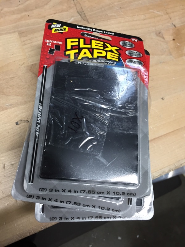 Photo 2 of **PACK OF 10**
Flex Tape Black Mini Strong Rubberized Waterproof Tape (2-Patches)
