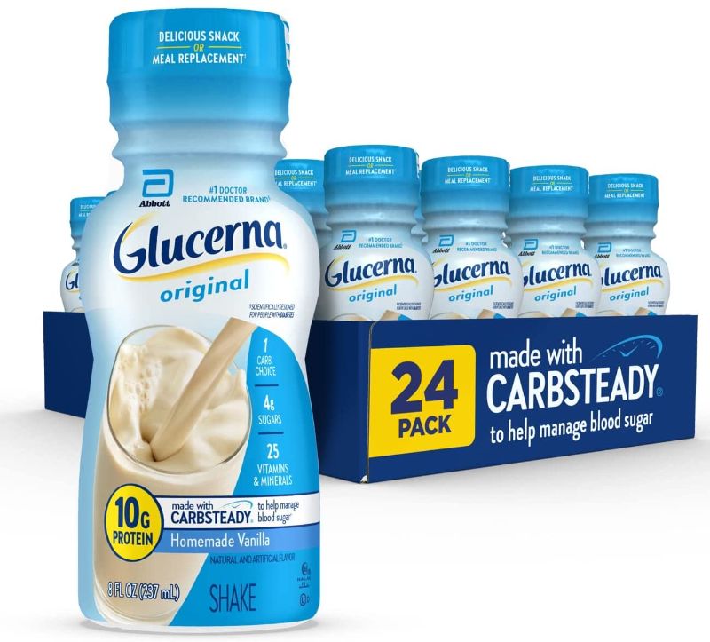Photo 1 of Glucerna Nutritional Shake, Diabetic Drink to Support Blood Sugar Management, 10g Protein, 180 Calories, Homemade Vanilla, 8-fl-oz Bottle, 24 Count SOLD AS IS BEST BY JAN 1,2023
**NOT REFUNDABLE**