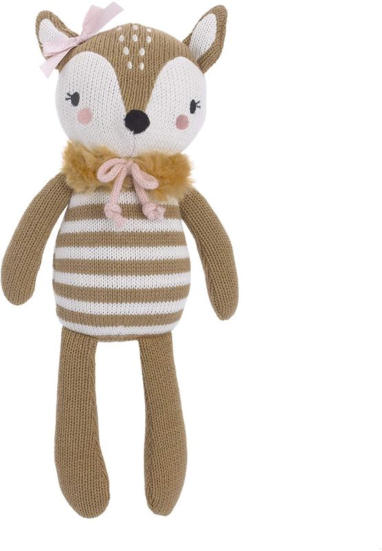 Photo 1 of Cuddle Me Deer 100% Cotton Knitted Plush Toy, Penelope, Brown/Pink
