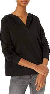 Photo 1 of Daily Ritual Women's Terry Cotton and Modal Hooded Henley Pullover
SMALL
