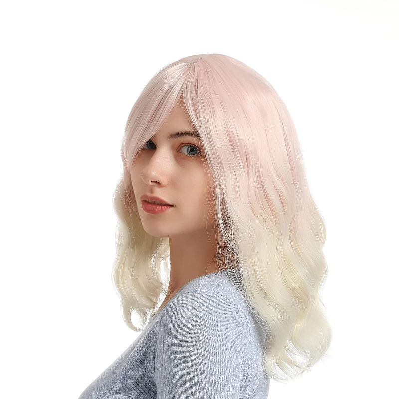 Photo 1 of Cosplay Wig, Colored Wigs, Colorful Wigs, Short Bob Wavy Curly Wig, Synthetic Wigs Lace Front, Halloween Wigs For Women, Ombre Wigs For Women Cosplay Party Halloween with Wig Cap Two Tone
