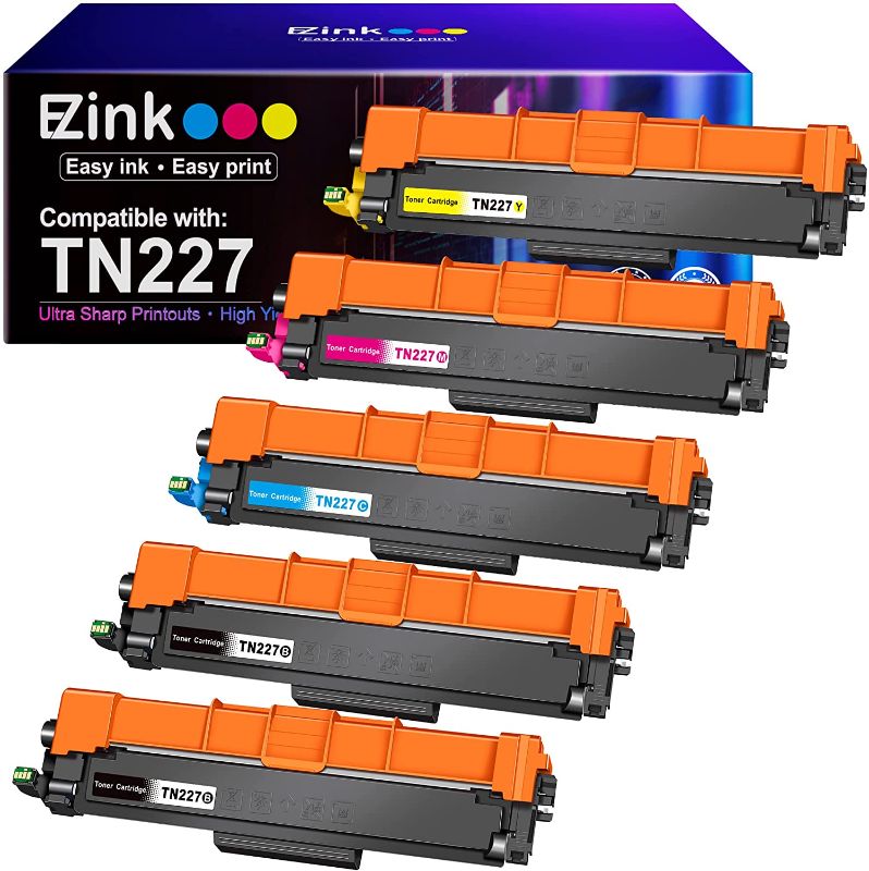 Photo 1 of one box is damaged, minor only**
E-Z Ink (TM) Compatible Toner Cartridge Replacement for Brother TN227 TN227bk TN-227 TN223 compatible with MFC-L3750CDW HL-L3210CW HL-L3290CD HL-L3230CDW Printer (Black, Cyan, Magenta, Yellow, 5 Pack)
