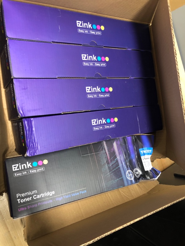 Photo 2 of one box is damaged, minor only**
E-Z Ink (TM) Compatible Toner Cartridge Replacement for Brother TN227 TN227bk TN-227 TN223 compatible with MFC-L3750CDW HL-L3210CW HL-L3290CD HL-L3230CDW Printer (Black, Cyan, Magenta, Yellow, 5 Pack)
