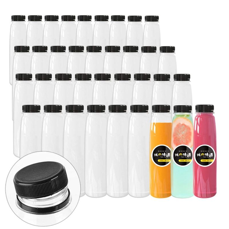 Photo 1 of 48 Pack Empty PET Plastic Juice Bottles 8 OZ Clear Disposable Bulk Plastic Bottles for Liquids with Black Tamper Evident Caps (8 OZ, Black)
