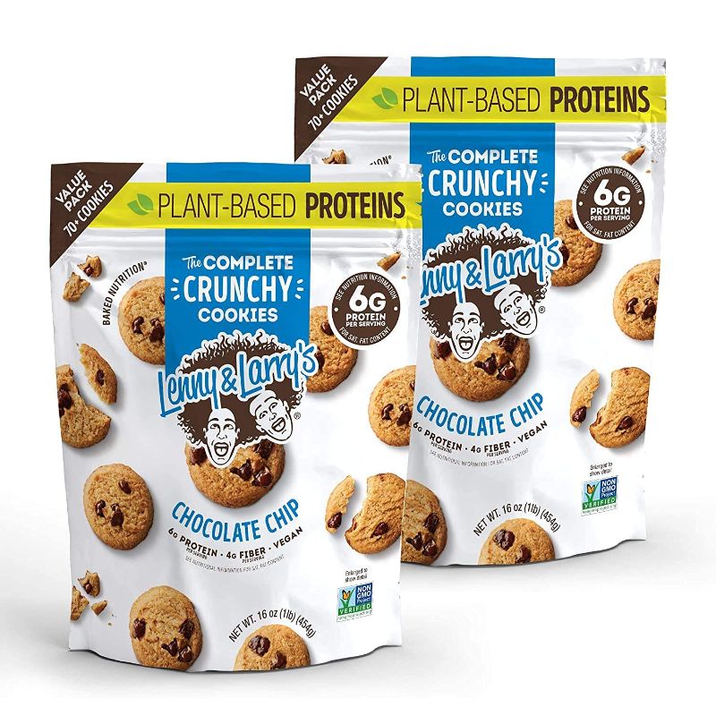 Photo 1 of  BEST BY 02/23/22: Lenny & Larry's The Complete Crunchy Cookie, Chocolate Chip, 6g Plant Protein, Vegan, Non-GMO, 16 Ounce Pouch (Pack of 2)
