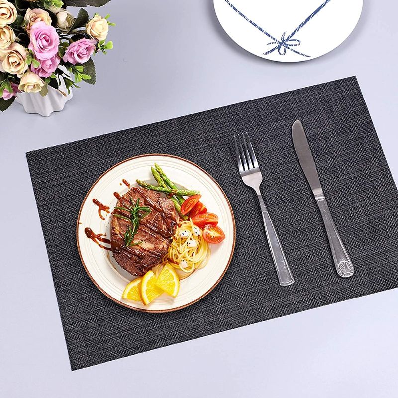 Photo 1 of 3 PACK 
Placemats, Placemats for Dining Table Set of 6 , Washable Woven Vinyl Placemat Non-Slip Heat Resistant Kitchen Table Mats Easy to Clean(Black)
