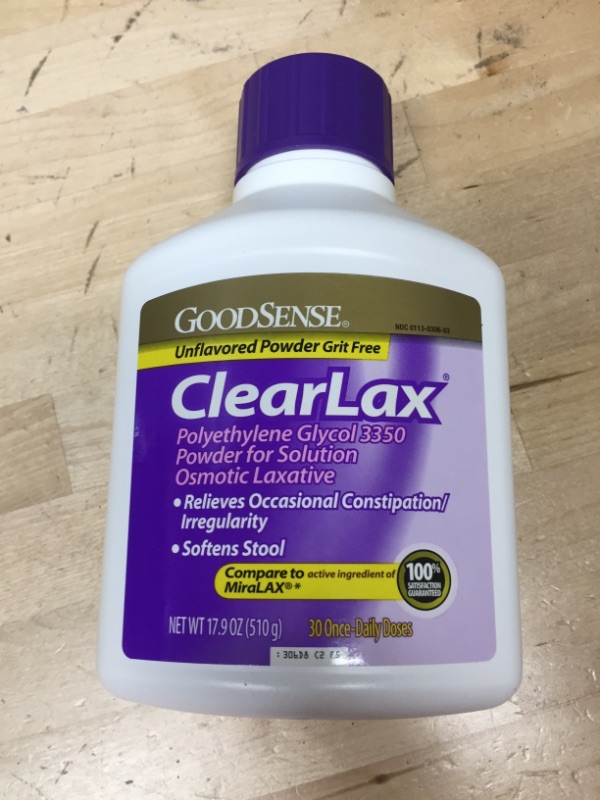 Photo 2 of **EXP 03-2024**GoodSense ClearLax, Polyethylene Glycol 3350 Powder for Solution, Osmotic Laxative, 17.9 Ounce
