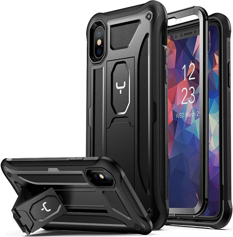 Photo 1 of YOUMAKER iPhone Xs Max Case, with Built-in Tempered Glass Screen Protector and Kickstand Heavy Duty Protection Shockproof Cover for iPhone Xs Max Phone Case 6.5 Inch-Black
