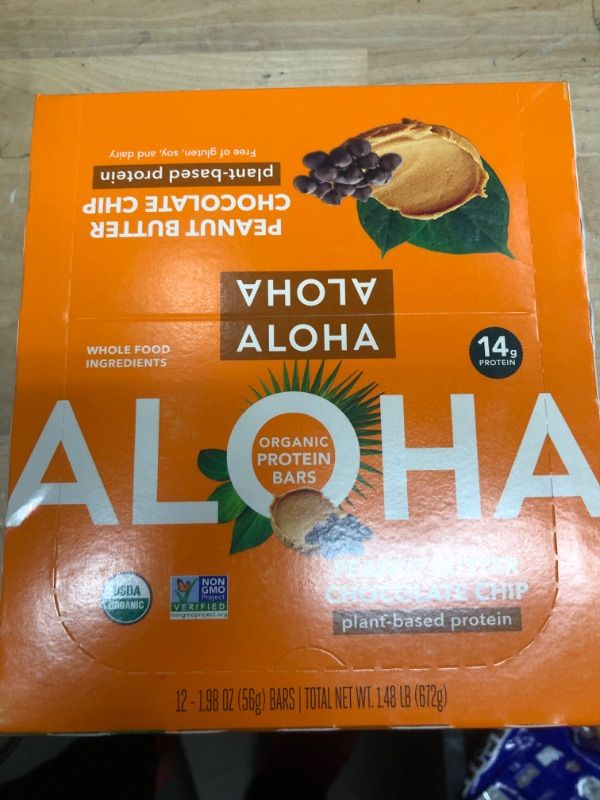 Photo 2 of `ALOHA Organic Plant Based Protein Bars |Peanut Butter Chocolate Chip | 12 Count, 1.98oz Bars | Vegan, Low Sugar, Gluten Free, Paleo, Low Carb, Non-GMO, Stevia Free, Soy Free, No Sugar Alcohols best by 10/7/22
