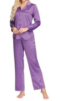 Photo 1 of INK+IVY Standard Satin Long Sleeve Button Top & Trouser Pajama Set, Casual Soft Breathable Sleepwear Medium 