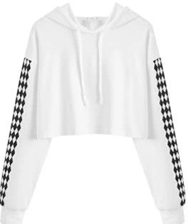 Photo 1 of MakeMeChic Women's Hoodie Plaid Crop Top Sweatshirt XS white plaid