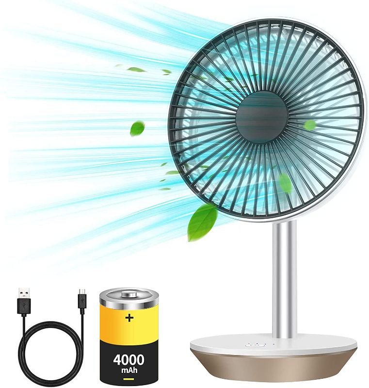 Photo 1 of Small Desk Fan Mini USB Fan, 4000mAh Battery Operated Fan with Super Stong Airflow, 6-Inch Portable Fan Rechargeable with USB, 4 Speeds, Table Fans for Bedroom, Office and Outdoor Camping.
