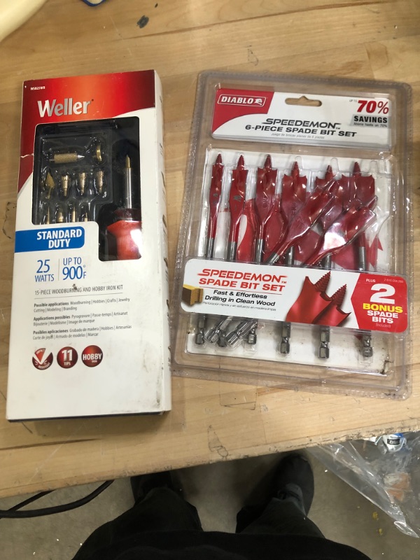 Photo 2 of BUNDLE Weller WSB25WB 15 Piece 25 Watt Short Barrel Woodburning Kit
AND Diablo-DSP2920-S6+2 6+2 Pc SPEEDemon Spade Bit Set (6+2-Piece)
