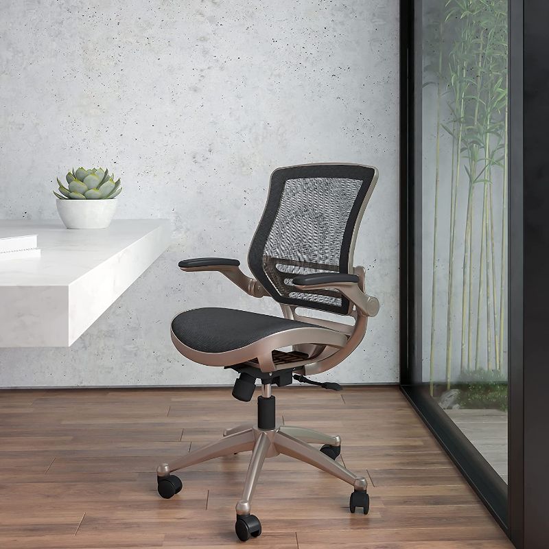 Photo 1 of ***INCOMPLETE*** Flash Furniture Mid-Back Transparent Black Mesh Executive Swivel Office Chair with Melrose Gold Frame and Flip-Up Arms
