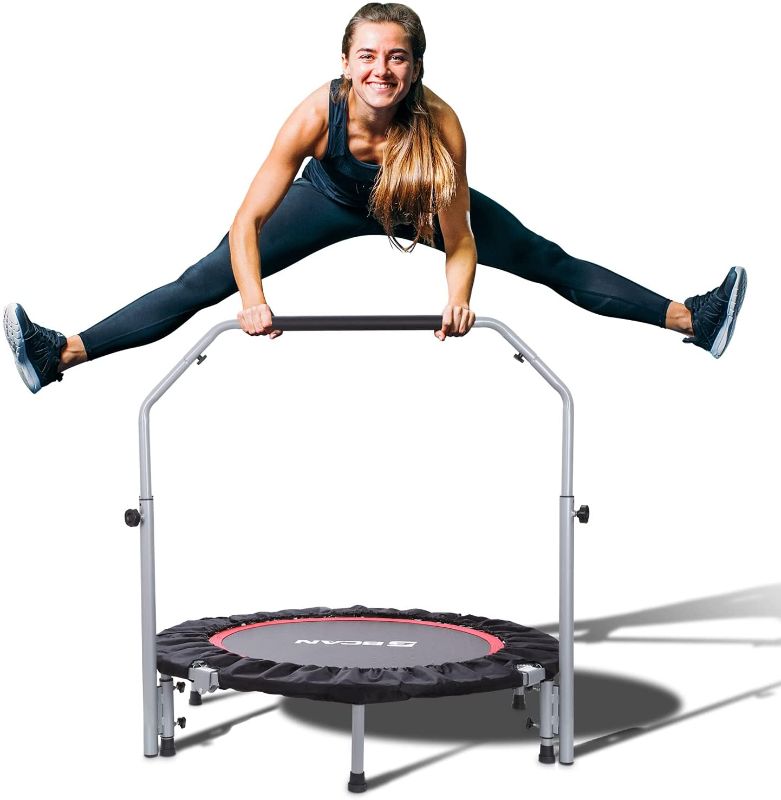 Photo 1 of ***HARDWARE LOOSE IN BOX*** BCAN 40/48" Foldable Mini Trampoline, Fitness Rebounder with Adjustable Foam Handle, Exercise Trampoline for Adults Indoor/Garden Workout Max Load 330lbs/440lbs
