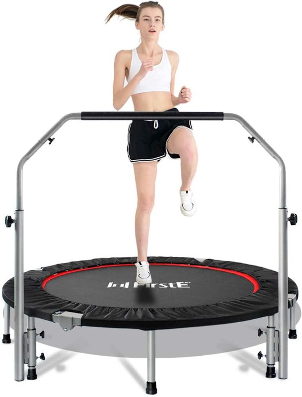 Photo 1 of ***HARDWARE LOOSE IN BOX*** FirstE 48" Foldable Fitness Trampolines with 4 Level Adjustable Heights Foam Handrail,Jump Trampoline for Kids and Adults Indoor&Outdoor, Max Load 440lbs
