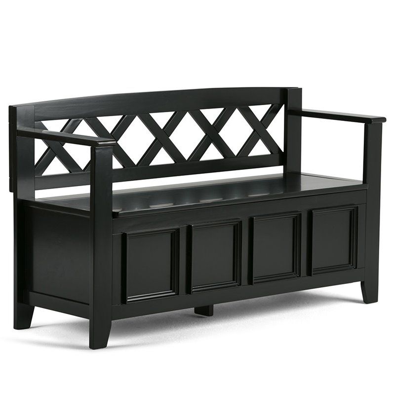 Photo 1 of ***DAMAGE SHOWN IN PICTURE*** Simpli Home Amherst Solid Wood Entryway Storage Bench in Black
