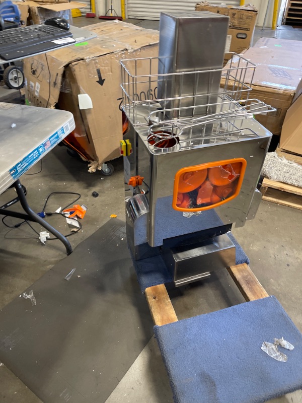 Photo 2 of ****INCOMPLETE, MISSING PIECES, DAMAGE SHON IN PICTURE*** VEVOR Commercial Juicer Machine with Water Tap, 110V Juice Extractor, 120W Orange Squeezer, Orange Juice Machine for 25-35 Per Minute with Pull-Out Filter Box Acrylic Cover and Two Collecting Bucke