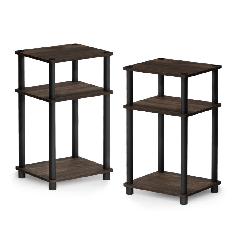 Photo 1 of ***INCOMPLETE, MONE SHELF*** Furinno Just 3-Tier Turn-N-Tube End Table, Columbia Walnut/Black, Set of 2

