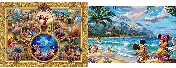 Photo 1 of Ceaco Thomas Kinkade The Disney Collection Mickey's 90th Birthday Collage Jigsaw Puzzle, 1500 Pieces & 750 Piece Thomas Kinkade The Disney Collection - Mickey and Minnie in Hawaii Jigsaw Puzzle
