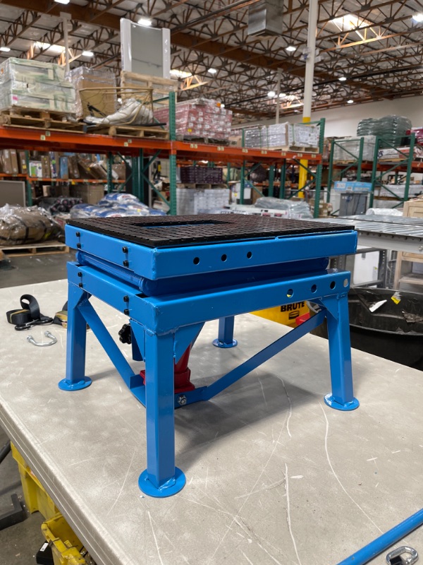 Photo 2 of ***INCOMPLETE, HARDWARE LOOSE IN BOX*** VEVOR 300LBS Motorcycle Jack, Hydraulic Motorcycle Scissor Jack, Portable Lift Table, Adjustable Motorcycle Lift Jack, Blue Motorcycle Lift Stand with Lockable Casters
